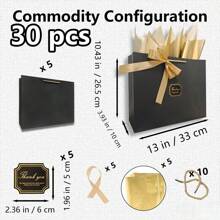 12/30pcs Elegant Minimalist Golden Foil "Thank You" Bowknot Gift Bags, Wedding/Birthday/Christmas/Valentine's Day Party Favor Bags For Family, Friends, Coworkers (Actual Color May Vary)