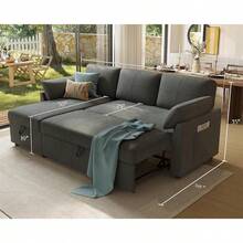 2 In 1 Sleeper Sofa Bed With Pull Out Couch And Storage Chaise, Comfy Living Room Sofa, Functional Sectional Couch Design – Grey Linen Couch Bed For Living Room - 灰色 - 查看 2