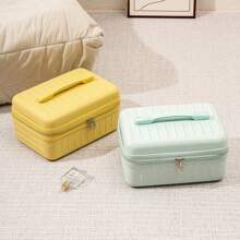Hard Shell Cosmetic Travel Case 12 Inch Portable Makeup Train Case With Elastic Band And Handle Pressure-Proof Mini ABS Carrying Suitcase Toiletry Box For Travel Camping,Chic Mini Suitcase Makeup Organizer - Waterproof, Portable Travel Cosmetic Case With Large Capacity Storage