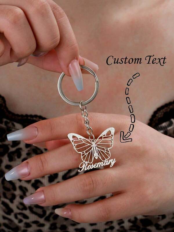 Personalized Hollow Butterfly Name Keychain, Mother Child Name Birthday Gift Keychain, Best Gift For Lover Friend Family, Stainless Steel Butterfly, Holiday Gift Throughout The Year