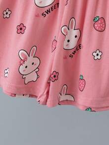 6pcs/Set Girls' Cartoon Summer Pajamas, 100% Cotton Short Sleeve Shorts Set, Toddler Young Girl Thin Sleepwear Set, Cartoon Bear & Rabbit Print - Multicolor - View 6