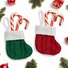 Decoraciones navideñas - Juego de cubiertos en forma de calcetín navideño miniatura, 12 piezas, calcetines navideños clásicos pequeños para decorar la chimenea, decoraciones colgantes para fiestas navideñas