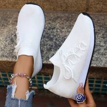 Zapatillas de deporte de malla transpirable de suela blanda, de color liso y elegante, versátiles para el ocio y deportes de verano para mujeres
