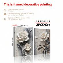 2 bức tranh in canvas, tranh sơn dầu hoa hồng, tranh nghệ thuật hoa thực vật, tranh tường canvas hoa trắng để trang trí tường nhà - Chất liệu canvas (Khung tùy chọn) - Nhiều màu - Xem 15