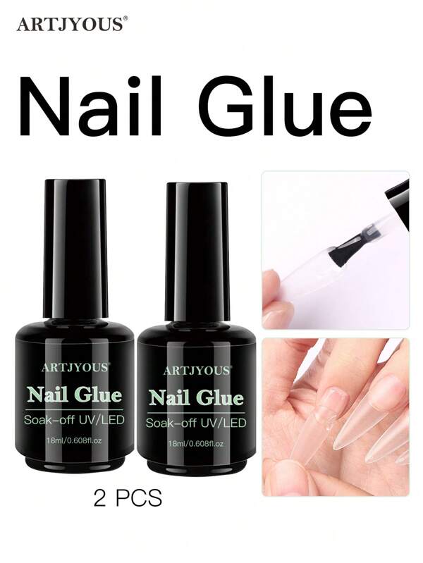 2PCS 18ML Nail Glue Nail Bond Brush In Nail Glue For Press On Nails Nail Tips & Fake Nails Super Strong Nail Glue For Nail Tips Long Glue Lasting 28+ Days (Curing Needed), Super Strong Nail Glue For Nail Extension