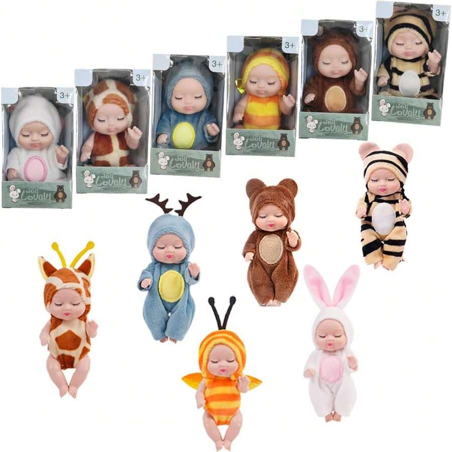 Minions 6 Pieces Of 4-Inch Mini Reborn Angel Set, Realistic Angels With Cute Animal Costumes, Men's And Women's Birthday Christmas Gifts