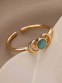 1PC Stainless Steel Lotus Flower Ring For Women Gold Color Vintage Stone Opal Oval Flower Ring Fashion Aesthetic Jewelry Gift