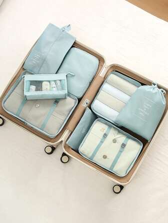 Set d'organisateur de voyage 7-en-1 - Cubes de bagage pliables, sac à chaussures, sac cosmétique, sac à linge, pochettes de rangement avec compression, convient pour les voyages, le dortoir, l'université, les séjours et l'usage quotidien