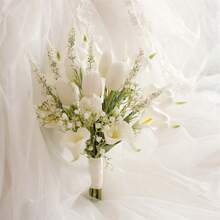 Romantische weiße Hochzeitssträuße für Braut und Brautjungfer, Tulpen-Simulationsblumen, Brautstrauß, Hochzeitsfotografie-Strauß, Ehedekoration, künstliche Blumensträuße für Hochzeit, Valentinstag, Kirche, Zuhause, Dekoration, Sommer, Geburtstag, Geschenke, Strand, Schulmaterial, Raumdekoration