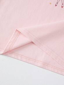 4件套女童休闲纯棉卡通印花短袖T恤和短裤睡衣套装，夏季 - 西瓜粉 - 查看 6