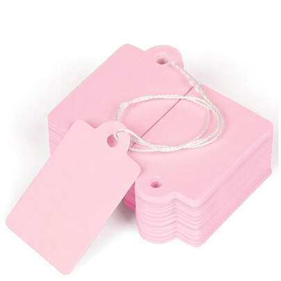 100pcs Pink Price Tags With White String, Gift Tags, Paper Price Labels, Blank Tags For Writing And Display, For Gifts, Jewelry, Clothing Pricing, 1.38 X 0.87 Inches, School Supplies, Back To School Season