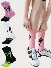 4 Pairs Outdoor Sports Cycling Socks Suitable For Men And Women, Knit Fabric Bicycle Socks, Ankle Compression Socks For Mountain Biking, Road Cycling, Triathlon, Hiking, Running