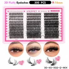 300 Naturally Fluffy 3D False Eyelashes C/D Curl Makeup Eyelashes Extended By 30D+40+50D+60D+80D+100D Eyelash Clusters Mixed With Large Capacity Pink Packaging, Women's Makeup Eyelash Tool, Thick Eyelashes