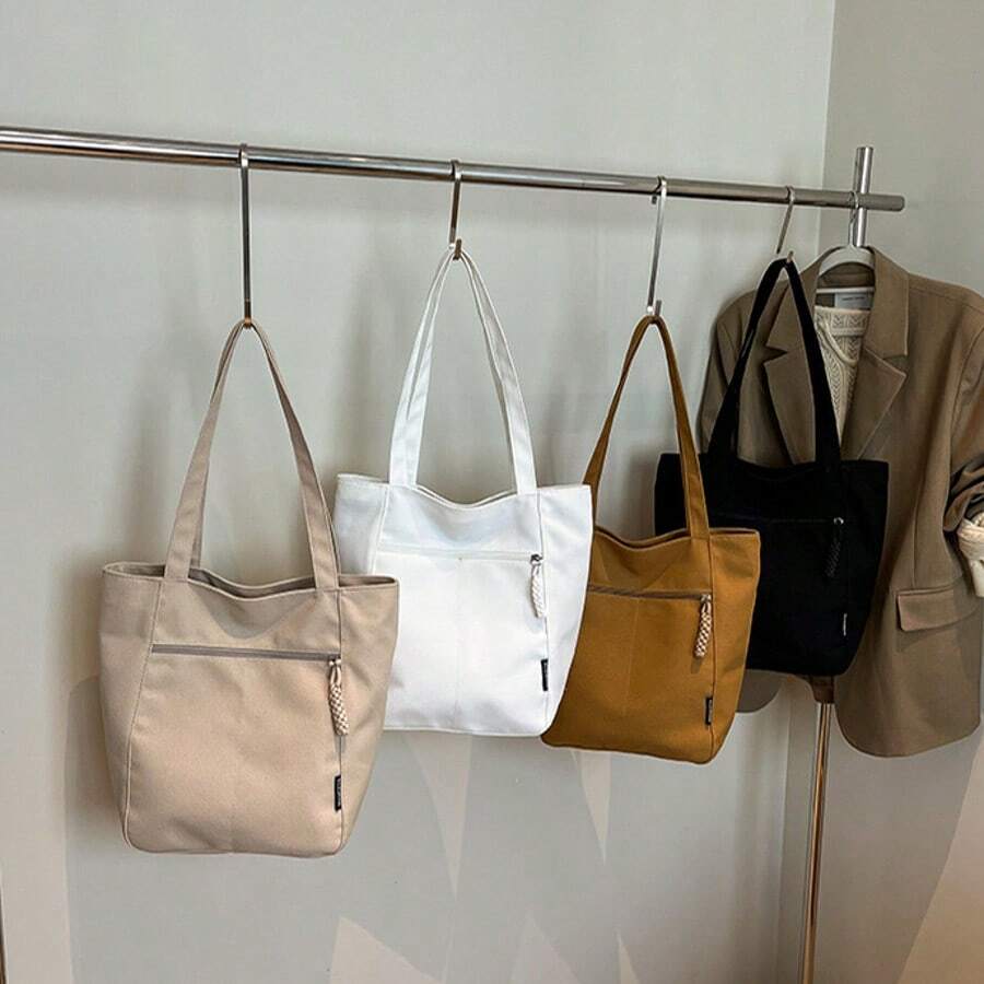 1 件，大容量帆布手提袋，多口袋单肩包，可重复使用购物袋，方便携带，配有舒适手柄，适合日常使用和礼物，适合学校工作旅行购物的便携式手提包