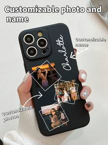 1 pieza Funda de teléfono personalizada con nombre, diseño personalizado de foto y nombre. Funda de teléfono Apple personalizada, funda de teléfono Apple personalizada con foto y nombre, funda de teléfono Apple personalizada con foto como regalo para el novio, compatible con Apple 16e, 16, 16 Pro, 16 Pro Max - Negro - Ver 3