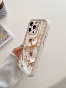 1pc Marble Floral Pattern Phone Case With Camera Protection Shockproof Design, Compatible With Apple 11 Pro Max/12 Pro Max/13 Pro Max/14 Pro Max/15 Pro Max, 16 Plus/16 Pro Max, 16E, Galaxy A55/A15/S24 Ultra, Redmi, OPPO/Realme, VIVO, Infinix, Honor, MOTO, OnePlus Waterproof Anti-Fall Scratch Resistant - White - View 5