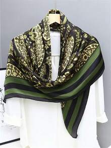 1条女士缎面光滑质感腰果图案印花大围巾，适合日常、外出和度假搭配连衣裙。 - 綠色 - 查看 2