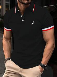 男士夏季 Polo 衫，商务休闲短袖 T 恤，透气吸湿排汗 - 黑色 - 查看 1