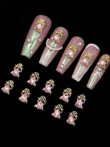 10 Pieces Of Pink Nail Art Accessories, Alloy Rhinestone Three-Dimensional Exquisite And Versatile Light Luxury Nail Pendants, DIY Wearable Nail Material Bag, Suitable For Nail Salons