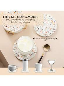 6pcs Terrazzo Absorbent Coasters With Metal Holders, Ceramic Drink Coasters For Coffee Table Decor, Absorbent Stone Beverage Coasters