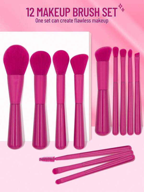 12pcs Professional Makeup Brush Set, Face Makeup Tools Include Powder Brush, Contour Brush, Blush Brush, Foundation Brush, Eyeshadow Brush, Concealer Brush, Super Soft Fiber And Fashionable Handle