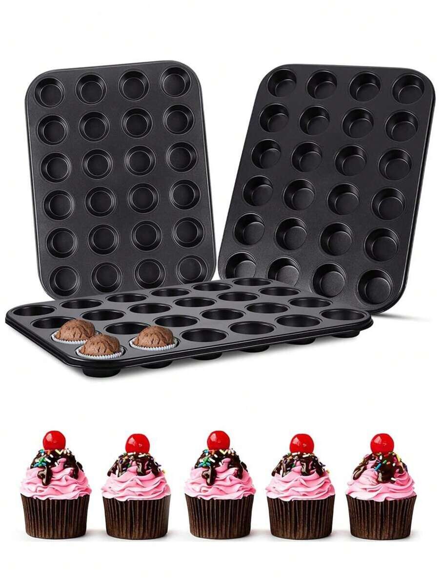 1 件碳钢松饼烤盘，适用于烘烤 24 杯不粘迷你纸杯蛋糕烤盘 - 灰色 - 查看 1