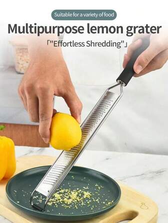 1 pieza Rallador de cítricos y pelador de limón portátil de acero inoxidable con mango largo: perfecto para rallar chocolate, queso y frutas, ideal para camping al aire libre y uso doméstico