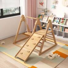Creahappy Kinderrutschen und Schaukeln - Kinderspielzeug aus Holz - aus massivem Kiefernholz und Sperrholz - 3 in 1 Kinderspielzeug - mit Klettergerüsten - Schaukeln - Rutschen - Kombinationsspielzeug für drinnen