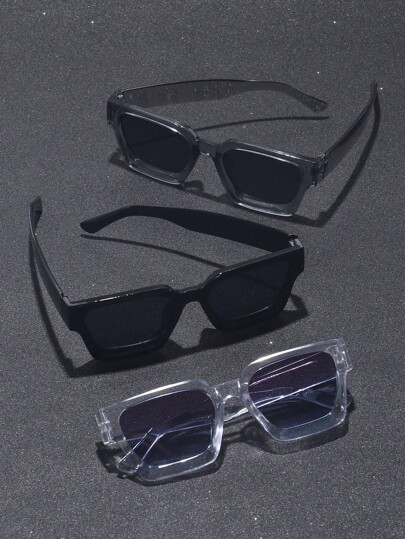 3/5pcs Men Multicolor Plastic Square Full Frame Tinted Lens Shades Basics Elegant Basic Casual All-Match Glasses Combination For Vacay Vibes,Business,Daily Life Fashion Accessories Preppy Style For Back To School