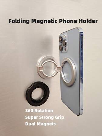 1pc Dual Magnetic Phone Stand Holder For Desk, Magnetic Phone Ring Stand Holder, Two Sides Magnetic Stand Compatible With Iphone 16 15 14 13 12 Phone Finger Ring Grip Holder Magnet Compatible With Samsung, Desk Magnet Phone Holder