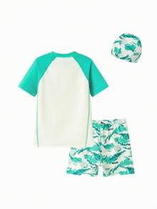 Balabala Boys' 2 Pieces Swimsuit, Chlorine-Resistant & UV Protection - Green Tone - View 5