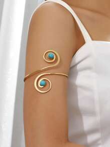 1 buc Brățară Bangle Turcoaz de înaltă calitate, accesoriu de nișă europeană și americană la modă, brățară reglabilă cu model turcoaz spiralat retro, potrivită pentru ținute zilnice, de vacanță și de petrecere pentru femei (Defecte minore ocazionale în fabricarea și ambalajul produsului)
