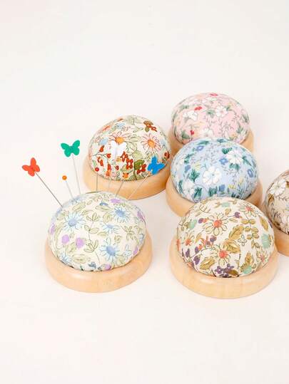 หมอนเข็มแบบสไตล์ชนบททำจากไม้ มีลวดลายสีสันสวยงาม - หมอนเข็มกลมทำมือ DIY อุปกรณ์เสริมงานเย็บ, หมอนเข็มที่ทนทานสำหรับงานเย็บปักถักร้อย