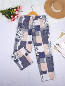 Plus Size Women's Printed Drawstring Harem Pants Vacation Spring - Color - View 3