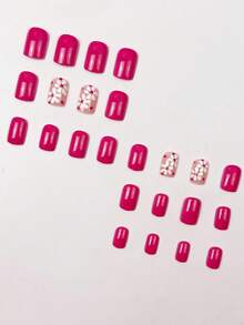 24 piezas de pegatinas de uñas cuadradas cortas, lindos diseños florales en rosa y blanco, calcomanías de arte de uñas minimalistas para uso diario, adecuadas para mujeres en ocasiones diarias, citas, vacaciones y fiestas en primavera/verano - Multicolor - Ver 3