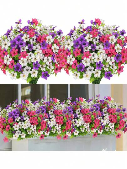 5 Pieces Artificial Plant Flowers Outdoor Spring Summer Decorations, Fake Silk Colored Daisy Eucalyptus Realistic UV Resistant Outdoor Home Planting Porch Patio Window Yard Decorations For Home Garden Porch Decoration, 3 Colors Mixed,Outdoor Decor,Garden Decor(Rose Red, Purple, White),Fall Decor,Autumn