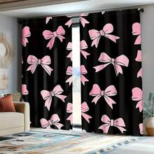2pcs Blackout Curtains With Bow Print, Fashion Bedroom & Living Room Curtains, Polyester Fabric, Semi-Sheer, Machine Washable, Elegant Home Decor, Bedroom Decor | Cute Design | Semi-Sheer Curtains, Living Room Curtains