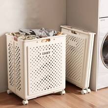 Minimalist White Foldable Laundry Hamper Waterproof Large Capacity Bathroom Storage OrganizerSilent Wheels, Smooth Rolling Casters | Soft Oatmeal Color