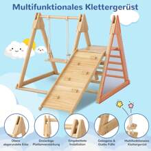 Creahappy Kinderrutschen und Schaukeln - Kinderspielzeug aus Holz - aus massivem Kiefernholz und Sperrholz - 3 in 1 Kinderspielzeug - mit Klettergerüsten - Schaukeln - Rutschen - Kombinationsspielzeug für drinnen