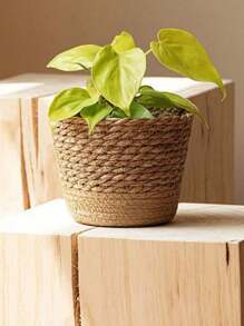 1 pièce Panier en paille pour plantes, Pot en rotin tissé d'intérieur, Panier de plante décoratif pour la maison, Doublure en plastique étanche pour la décoration de jardin intérieur et extérieur