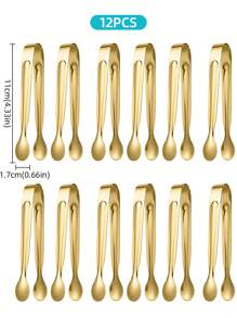 1/4/6/12 Pieces Stainless Steel Tongs Small Serving Tongs For Sugar Cubes, Ice Cubes, Mini Fruits, Candies, Suitable For Kitchen, Restaurant, Cafe, Afternoon Tea, Dessert, Party, Birthday Decoration, For Outdoor, Camping