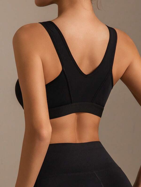 1 pieza Sujetador deportivo de mujer de unicolor con diseño de espalda de tirantes