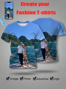 Custom Couple 3D Printed T-Shirt, Breathable And Comfortable Polyester, Crew Neck Short Sleeve, Suitable For Summer Casual Wear And Gifts, Customized Men Summer Top Graphic Tee