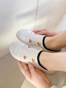 5 Pairs Women's Sweet Cherry Pattern & Ruffle Detail Charming Stylish Versatile Ankle Socks, Suitable For Daily Wear - Multicolor - View 2
