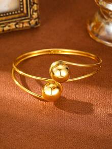 1pc Premium Simple Luxury Women Bangle, Women Jewelry Accessory Open Cuff Bracelet, High-End Brand Same Style Effect, Suitable For Wedding, Banquet, Daily Wear, Mother Day Gift - Gold - View 3