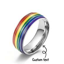 1 Peça Anel de Aço Titanium Elemento do Arco-íris Personalizado, Anel Exclusivo e Pessoal Revestido de Resina, Presente para Namorado/Namorada, Presente de Aniversário/Memorável, Presente da Moda, Presente do Mês do Orgulho, Gravado a Laser