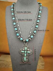 1 pezzo Collana con pendente a forma di croce intarsiato in turchese, ispirato allo stile , unisex