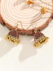 1 par de brincos elegantes estilo jhumka, estilo boêmio, em formato de pirâmide, com strass, brincos simples em formato de cone, com borla prateada, adequados para uso diário feminino, festivais, casamentos e festas