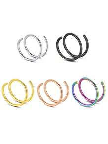 5Pcs Women's Bilayer Piercing Nose Ring Lip Ring Stainless Steel Piercing Nose Ring Body Jewelry