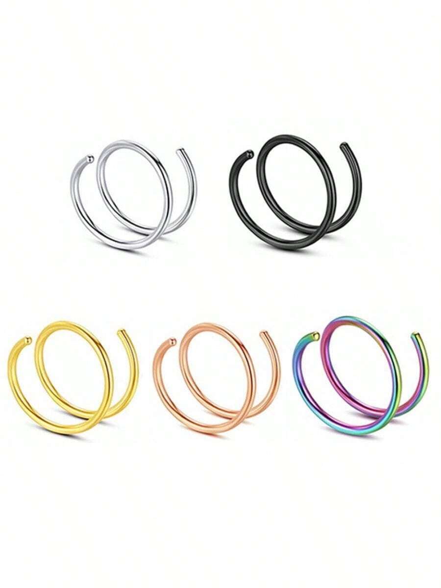 5Pcs Women's Bilayer Piercing Nose Ring Lip Ring Stainless Steel Piercing Nose Ring Body Jewelry